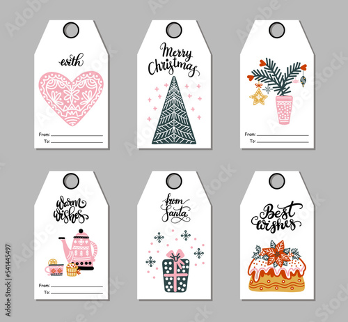 Set of Christmas greeting tags vector illustration