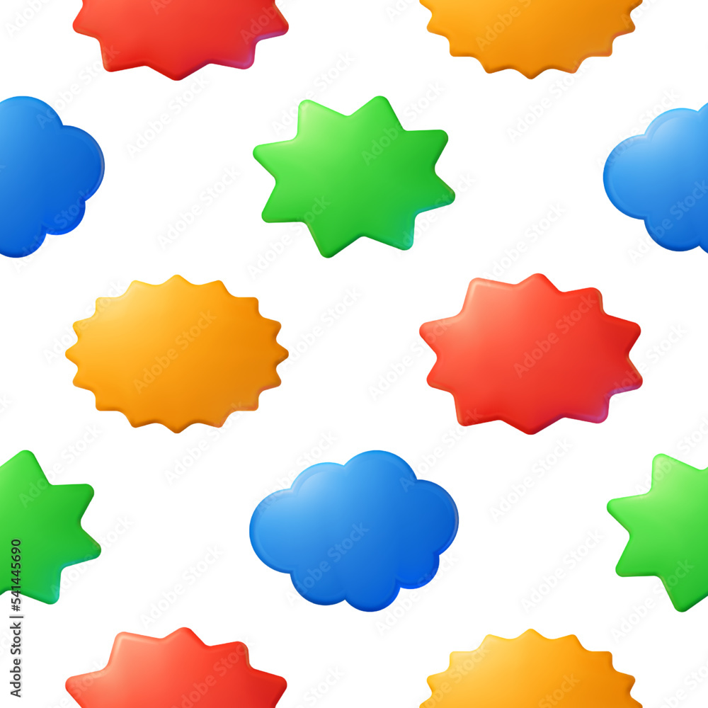 Pattern of colorful clouds and stars in cartoon style for print and design. Vector illustration.