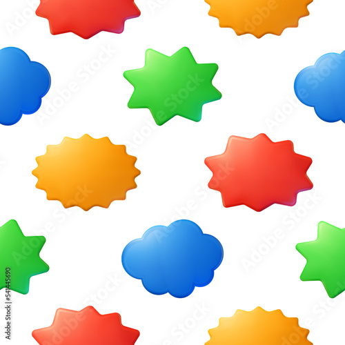 Pattern of colorful clouds and stars in cartoon style for print and design. Vector illustration.