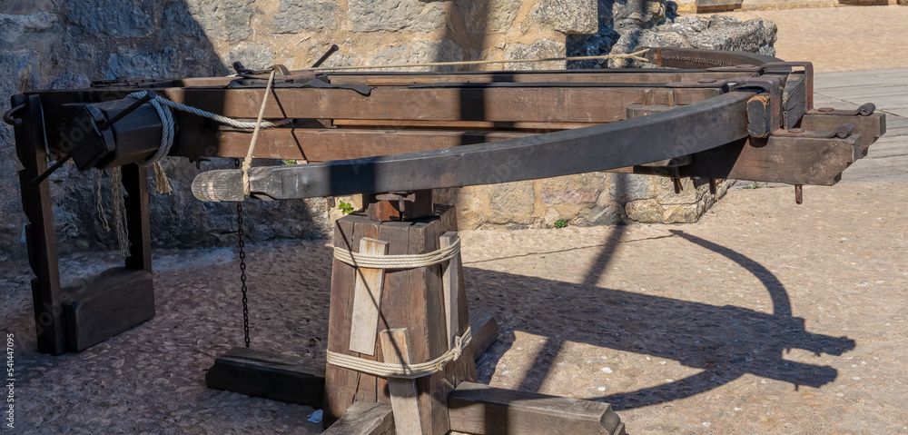 re-manufactured weaponry from the 13th century Castelnaud-la-Chapelle, a Chateau castle on the Dordogne river, France	