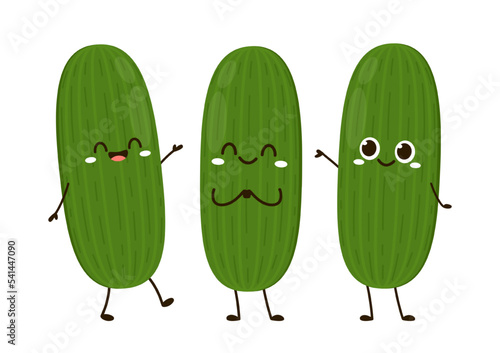Cucumber. Cute cartoon vegetable vector character isolated on white background. Cucumber mascot.
