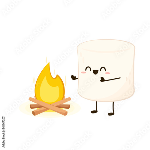 Marshmallow character. wallpaper. free space for text. logo design. bonfire vector.