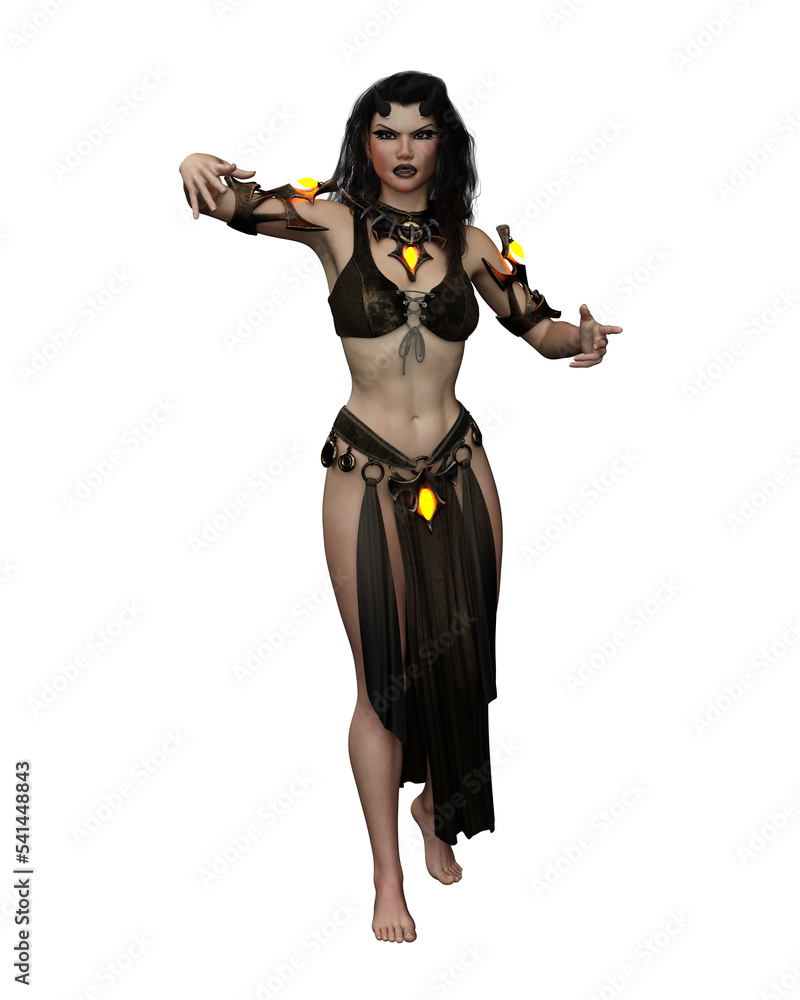 Beautiful demon woman looking angry. 3D illustration isolated on transparent background. Beautiful demon woman looking angry. 3D illustration isolated on transparent background.