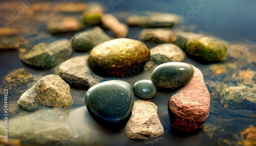 Wellness illustration with stones and water. Background for wellness  relaxation  health and recreation. Wallpaper background header