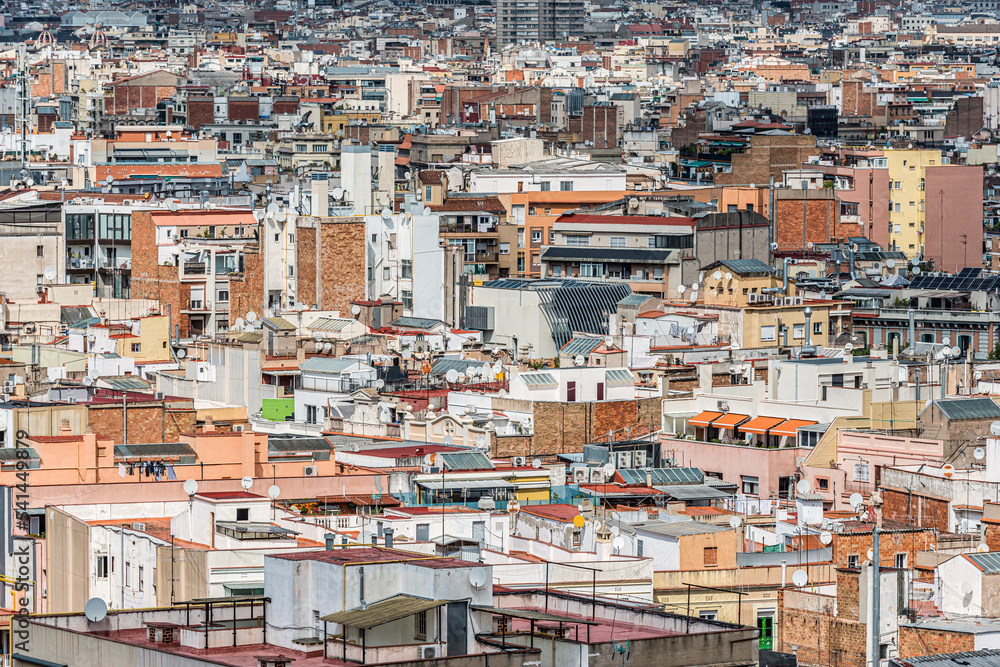 Übersicht der Wohnlandschaft und Innenstadt von Barcelona, Spanien