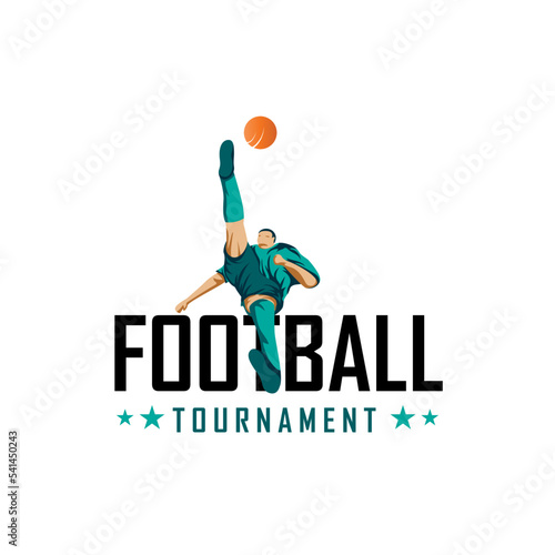 Football player logo in action with soccer emblem design on white background