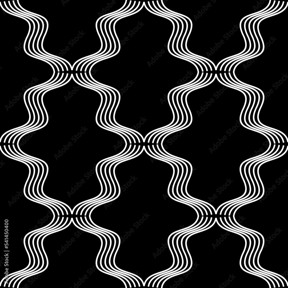 wavy lines seamless pattern. black and white wallpaper. texture fabric