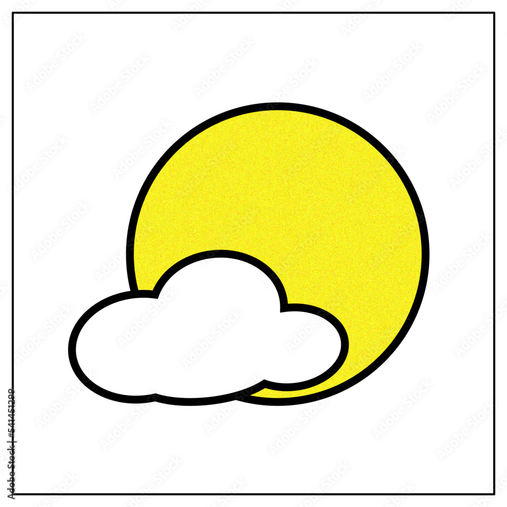Weather icon on a white background. Sun icon. Comics style. Black, blue and yellow colors. Simple modern design. Flat style vector illustration. Cartoon style Weather icon on a white background. Sun icon. Comics style. Black, blue and yellow colors. Simple modern design. Flat style vector illustration. Cartoon style