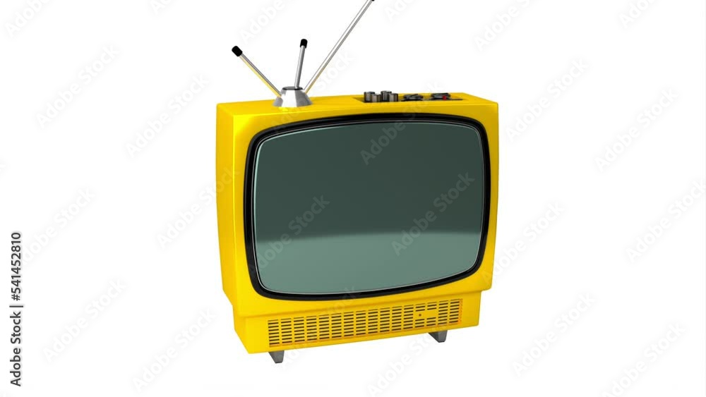 Vidéo Stock Vintage yellow TV receiver with green screen isolated on