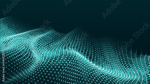 Futuristic moving wave. Digital background with moving glowing particles. Big data visualization. Vector illustration.