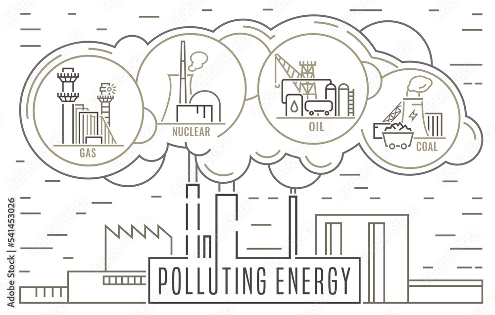 Polluting energy. Editable vector illustration. Landscape poster