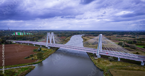 Modern Cardinal Macharski bridge over the Vistula River, Kraków, Poland, Europe © Trineso