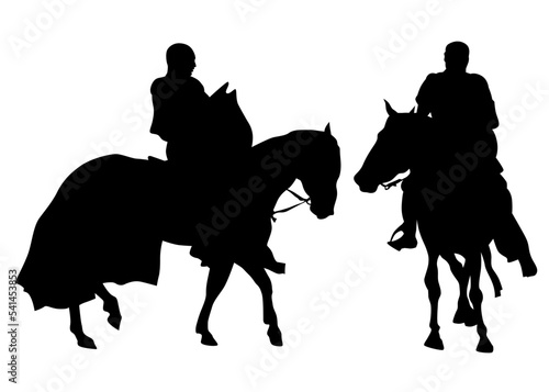Horseman rides a horse on a white background