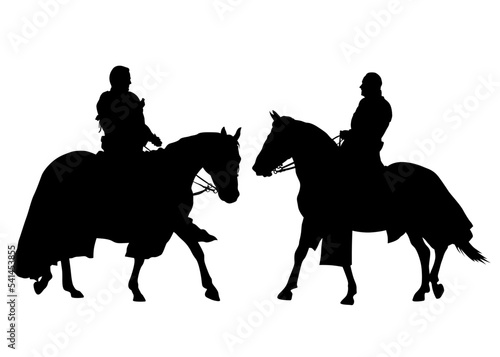 Horseman rides a horse on a white background