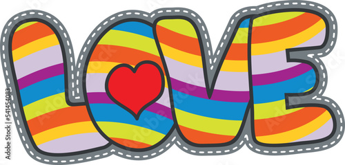 Love patch in retro style. Vintage hippie sticker