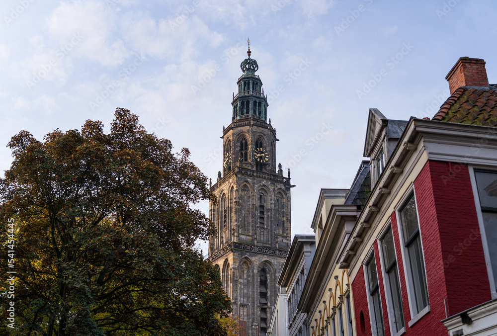 The famous Martinitoren in the city of Groningen on an autumn morning.