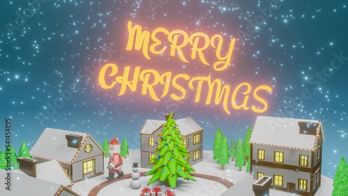 Wallpaper Mural New Year's three-dimensional composition. New Year's village with a Christmas tree in the center. 3d render illustration Torontodigital.ca