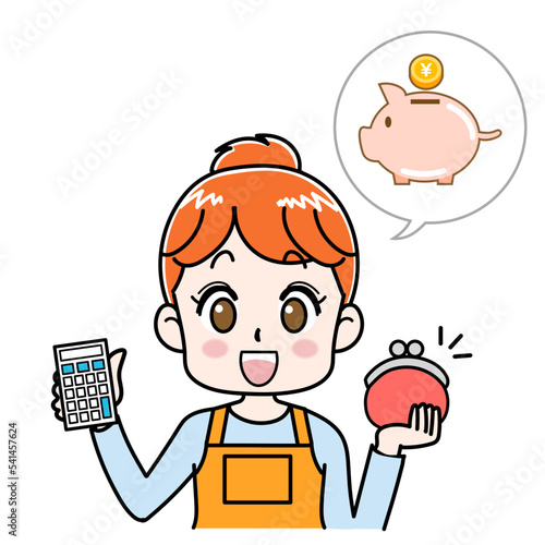 節約するかわいい主婦のイラスト
