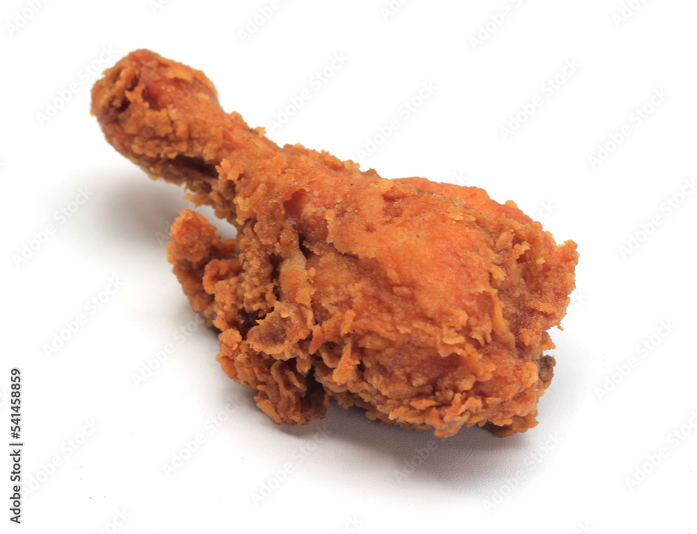 close up fried Chicken, Leg part, soft shadow at white background close up fried Chicken, Leg part, soft shadow at white background