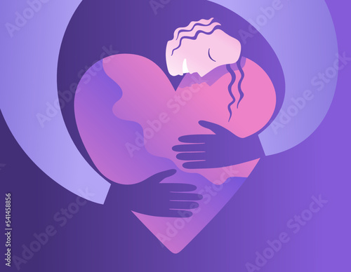 Woman embracing herself in heart shape poster
