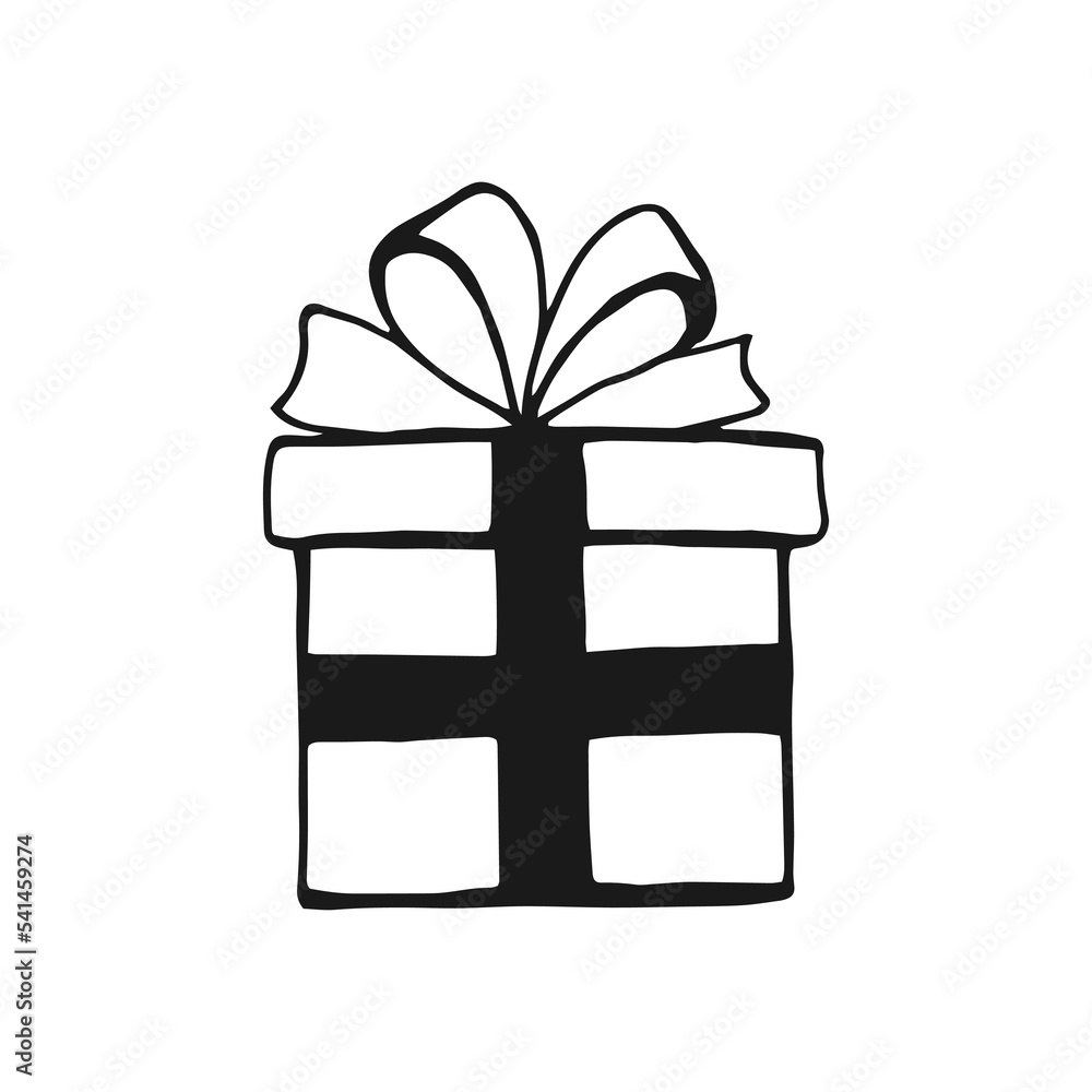 Gift box with different bows. Hand drawn vector illustration. Gift box with different bows. Hand drawn vector illustration.