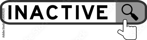 Search banner in word inactive with hand over magnifier icon on white background