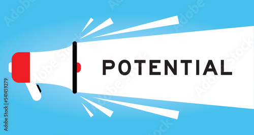 Color megaphone icon with word potential in white banner on blue background