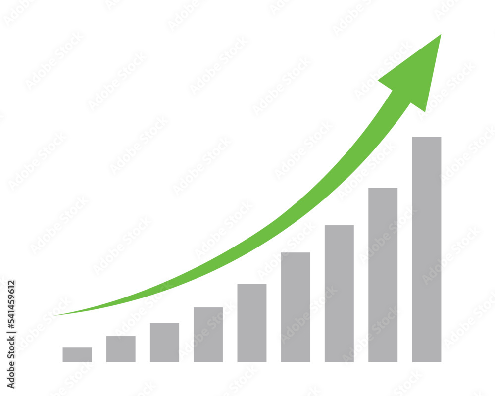 Growing business green arrow with bar chart, Profit arow Vector illustration.Business concept, growing chart. Concept of sales symbol icon with arrow moving up. Economic Arrow With Growing Trend. Growing business green arrow with bar chart, Profit arow Vector illustration.Business concept, growing chart. Concept of sales symbol icon with arrow moving up. Economic Arrow With Growing Trend.