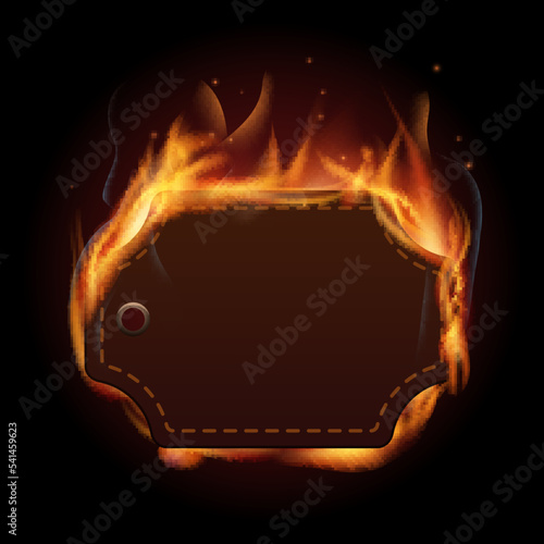Retail tag burning in realistic flame. Blank mockup
