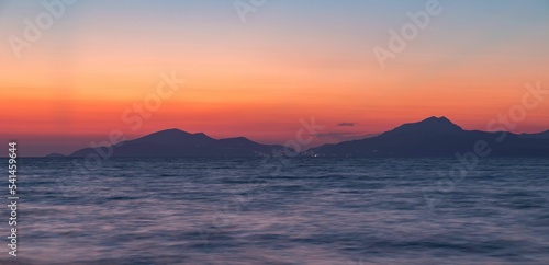 View of the sea and mountains on a beautiful sunset