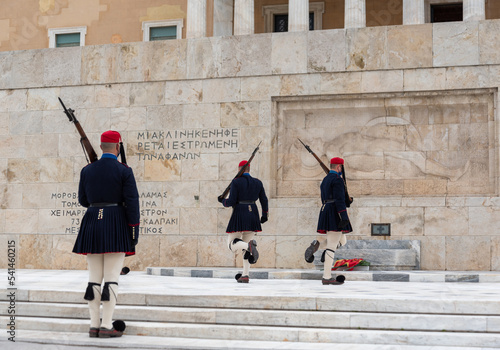 Greek Evzone soldiers in traditional costumes