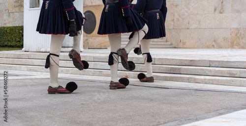 Greek Evzone soldiers in traditional costumes
