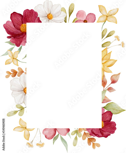 Watercolor floral frame illustration isolated. Boho floral wedding invitation. Baby shower frame watercolor. 