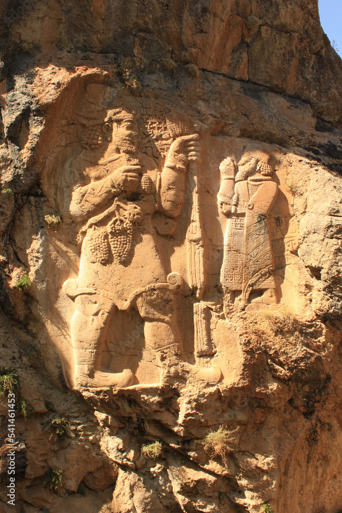 Konya, Eregli, Turkey-6 January 2022: Ivriz Relief-Hitite Monument. King Warpalawas and Fertility God