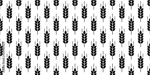Wheat seamless pattern. Repeating malt texture. Repeated black bakery on white background. Repeat barley grain for design prints. agriculture motif. Simple bread border wallpaper. Vector illustration