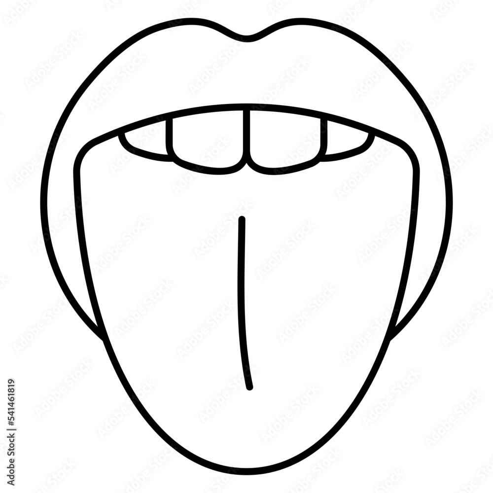 Taste buds on human tongue and Teeth Concept vector outline icon Design
