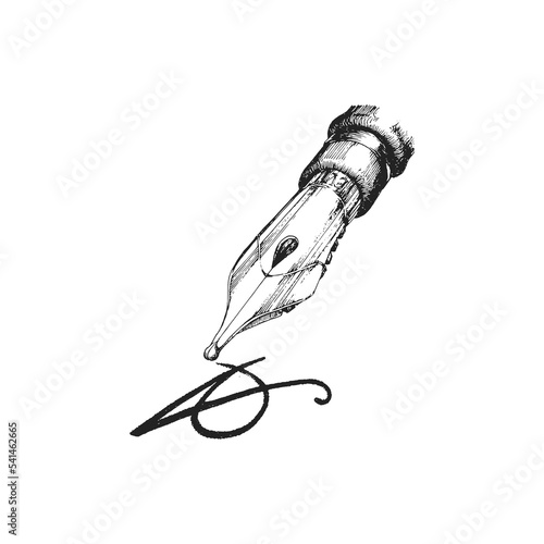 Pen nib, hand drawn illustration in vector photo