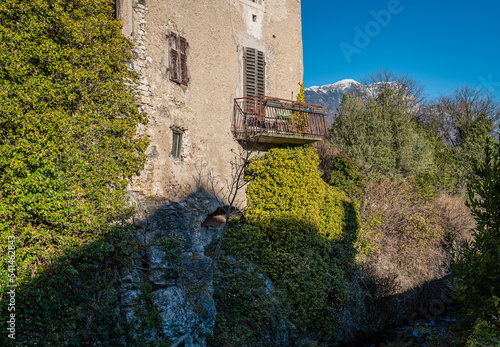 Detail of a street in the historical center of Calavino, Trento province, Trentino Alto Adige, Italy, Europe photo