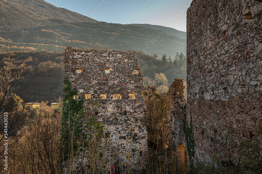 Ruins of an ancient medieval settlement along the Roggia di Calavino nature trail - Trento province, Trentino Alto Aduge- northern Italy