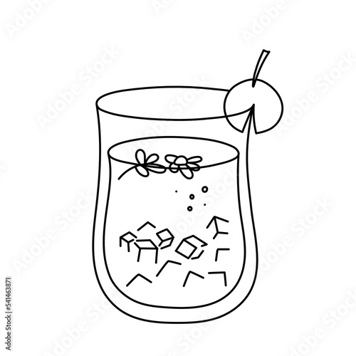 Drink, alcoholic cocktail, festive beverage for holiday celebrating. Use for decorating design menu. Hand-drawn doodle style. Editable stroke. Isolated. Vector illustration