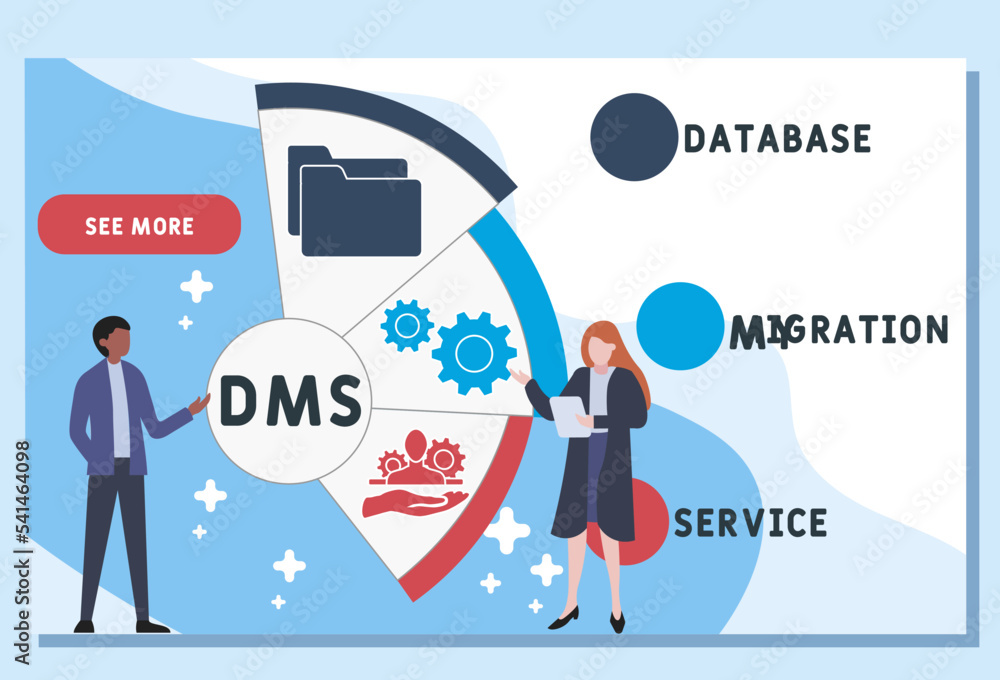 DMS - Database Migration Service acronym. business concept background.  vector illustration concept with keywords and icons. lettering illustration with icons for web banner, flyer, landing