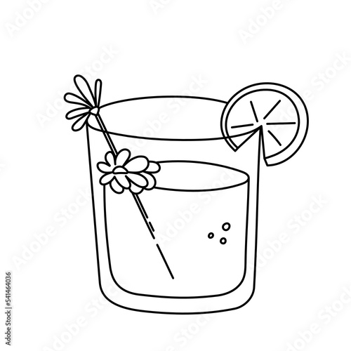 Drink, alcoholic cocktail, festive beverage for holiday celebrating. Use for decorating design menu. Hand-drawn doodle style. Editable stroke. Isolated. Vector illustration