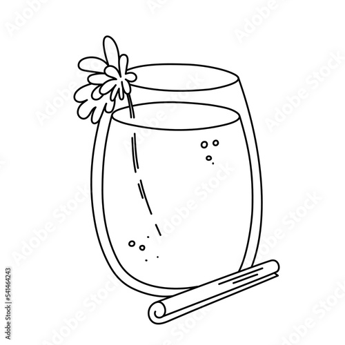 Drink, alcoholic cocktail, festive beverage for holiday celebrating. Use for decorating design menu. Hand-drawn doodle style. Editable stroke. Isolated. Vector illustration