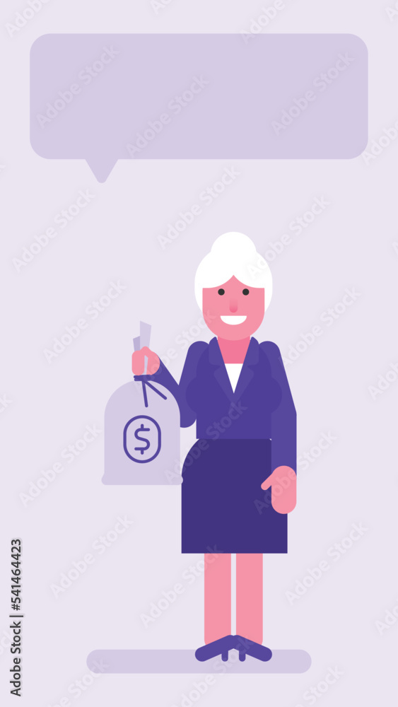 Old business woman holding money bag and smiling Old business woman holding money bag and smiling