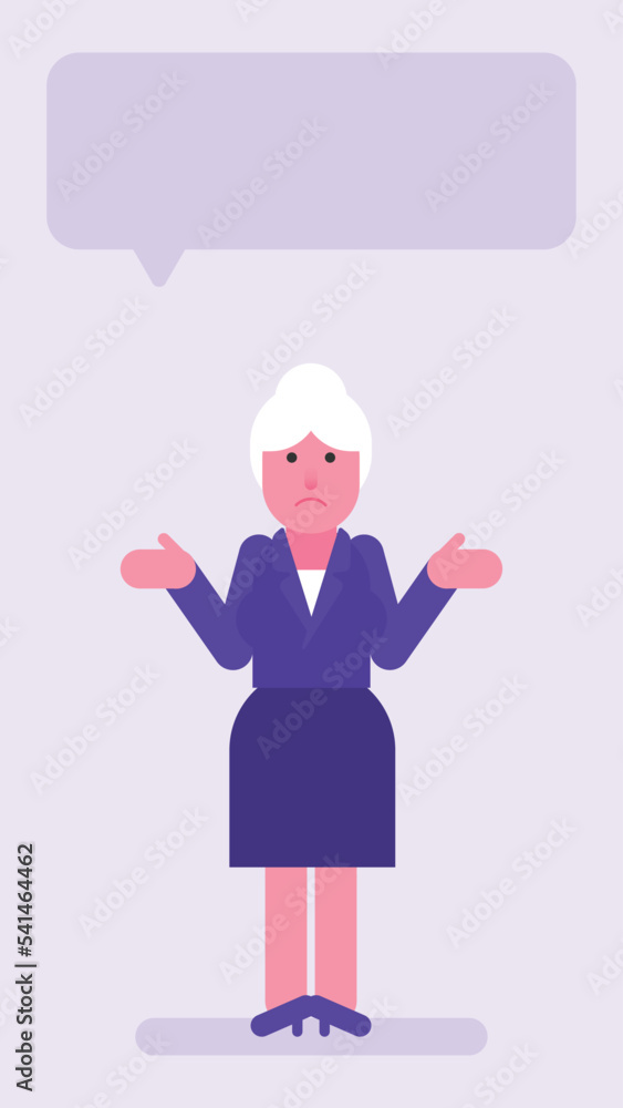 Old business woman spreads his arms to side and upset Old business woman spreads his arms to side and upset