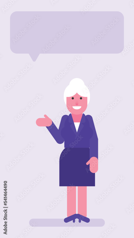 Old business woman pointing hand and smiling