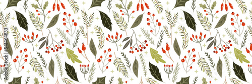 Long winter seamless pattern. Decorations for Christmas and New Year