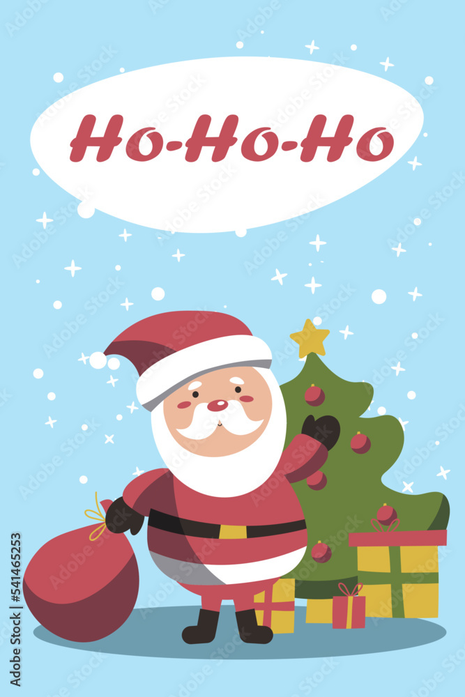 Christma cards with Santa Claus. Merry Christmas and Happy New Year greetings. Vector illustration EPS