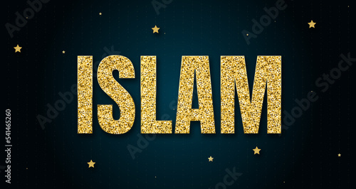 Photography islam in shiny golden color, stars design element and on dark background