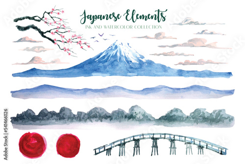Japanese Elements Ink And Watercolor Collection 3. 